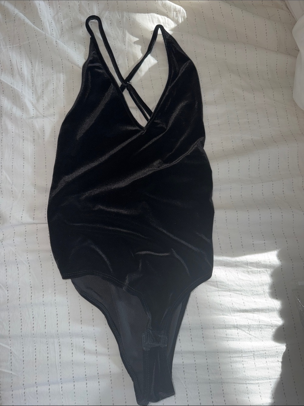 Black Velvet V‑Neck Bodysuit - Women’s